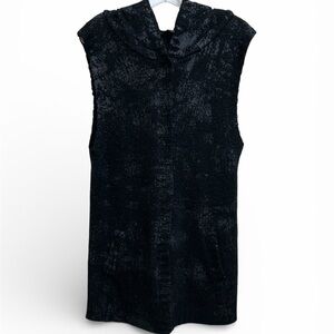Simon Chang Textured Black Knit Sleeveless Hooded Vest Distressed Size Medium